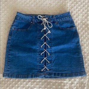 Lace up jean skirt